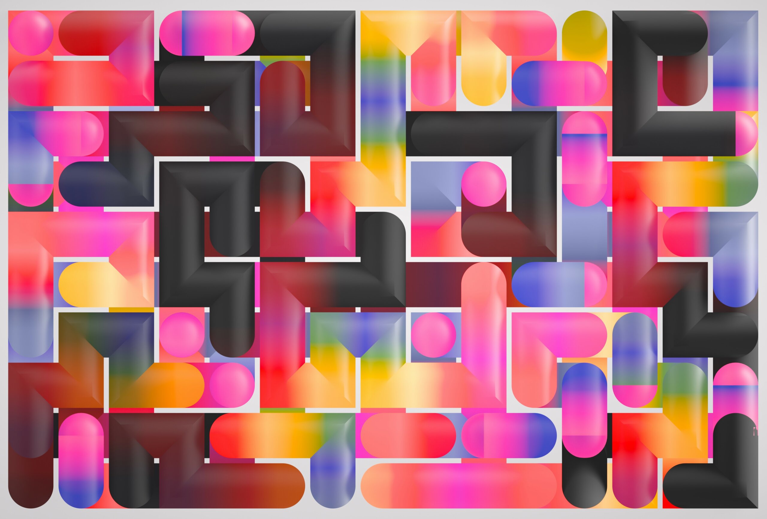 abstract geometric background of colorful maze, trendy horizontal wallpaper of tangled tubes