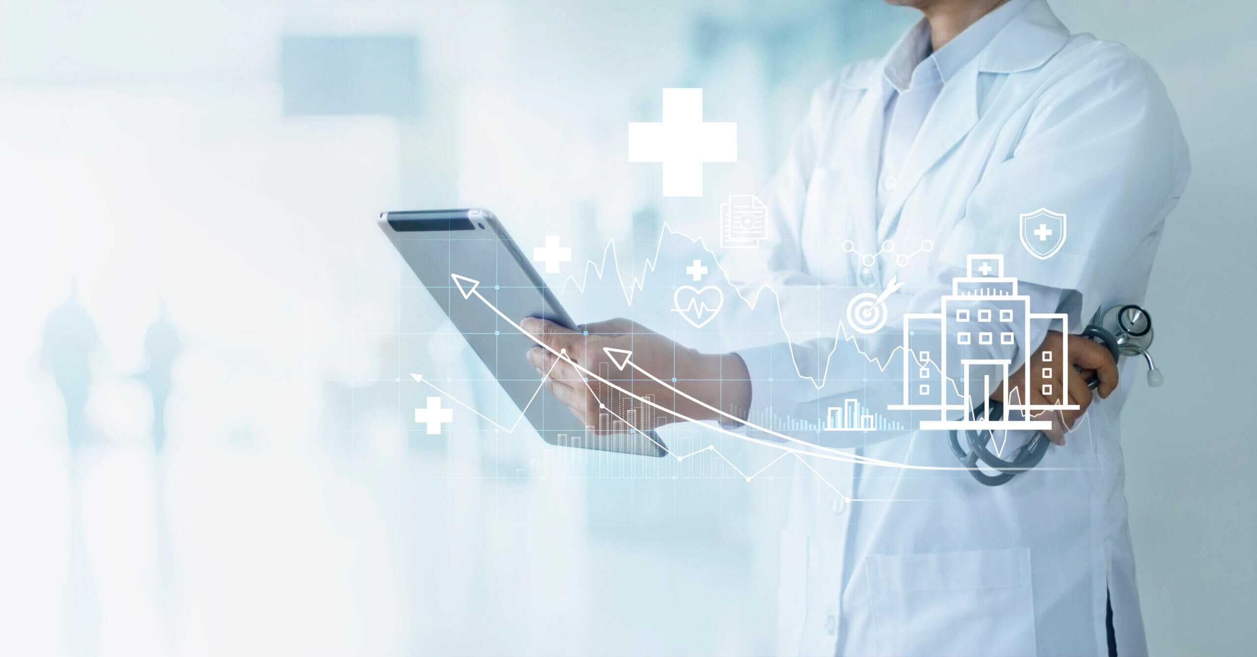 Doctor using tablet with digital healthcare.