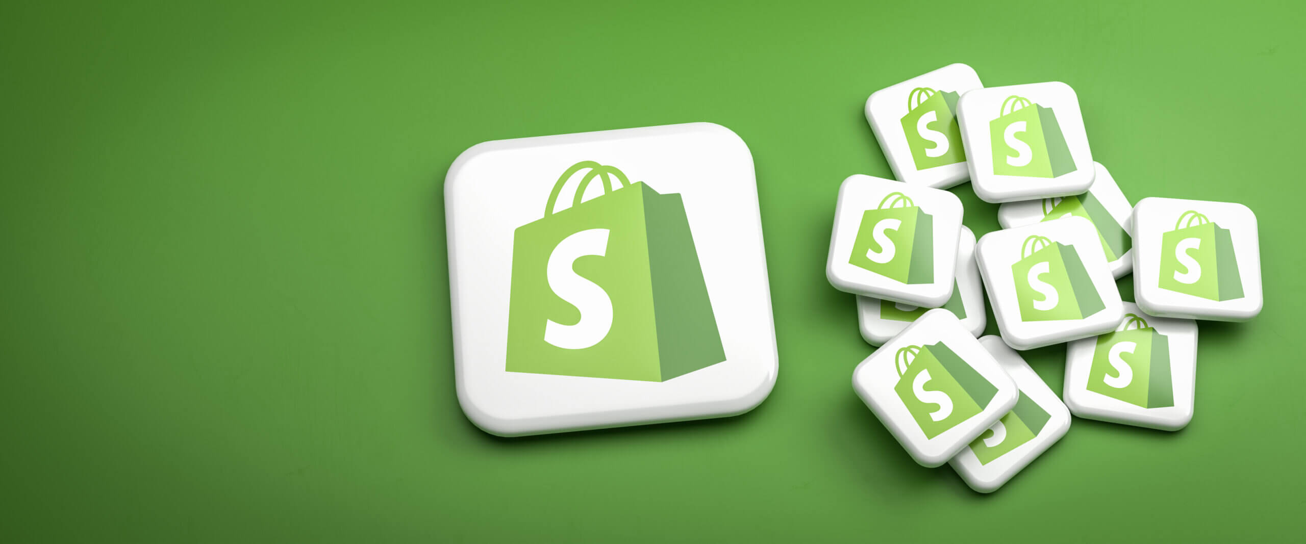 Shopify share split 10:1. One large tile with a shopify logo and 10 small tiles. Concept for a 10:1 share split.