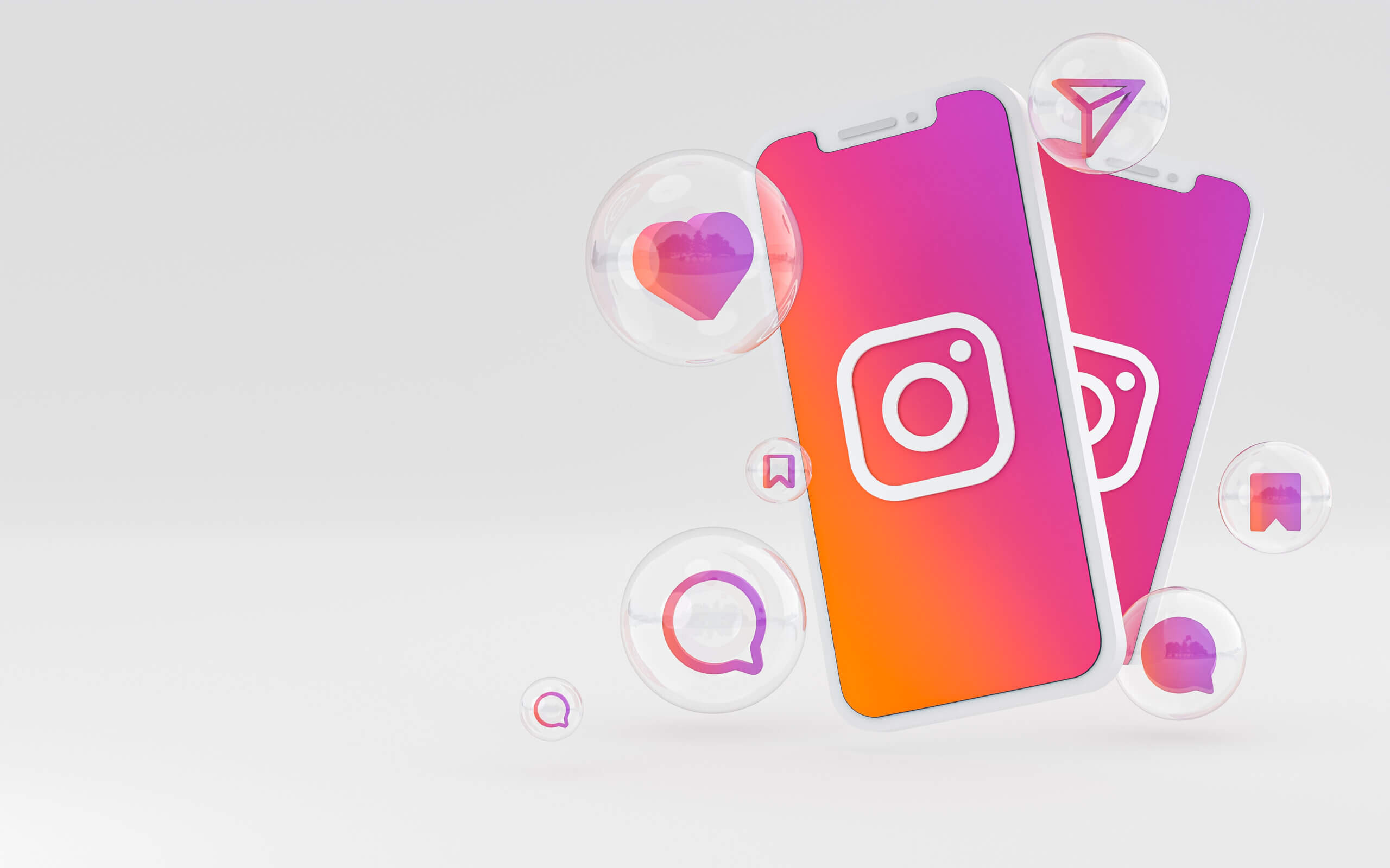 Instagram icon on screen smartphone or mobile and instagram reactions love 3d render