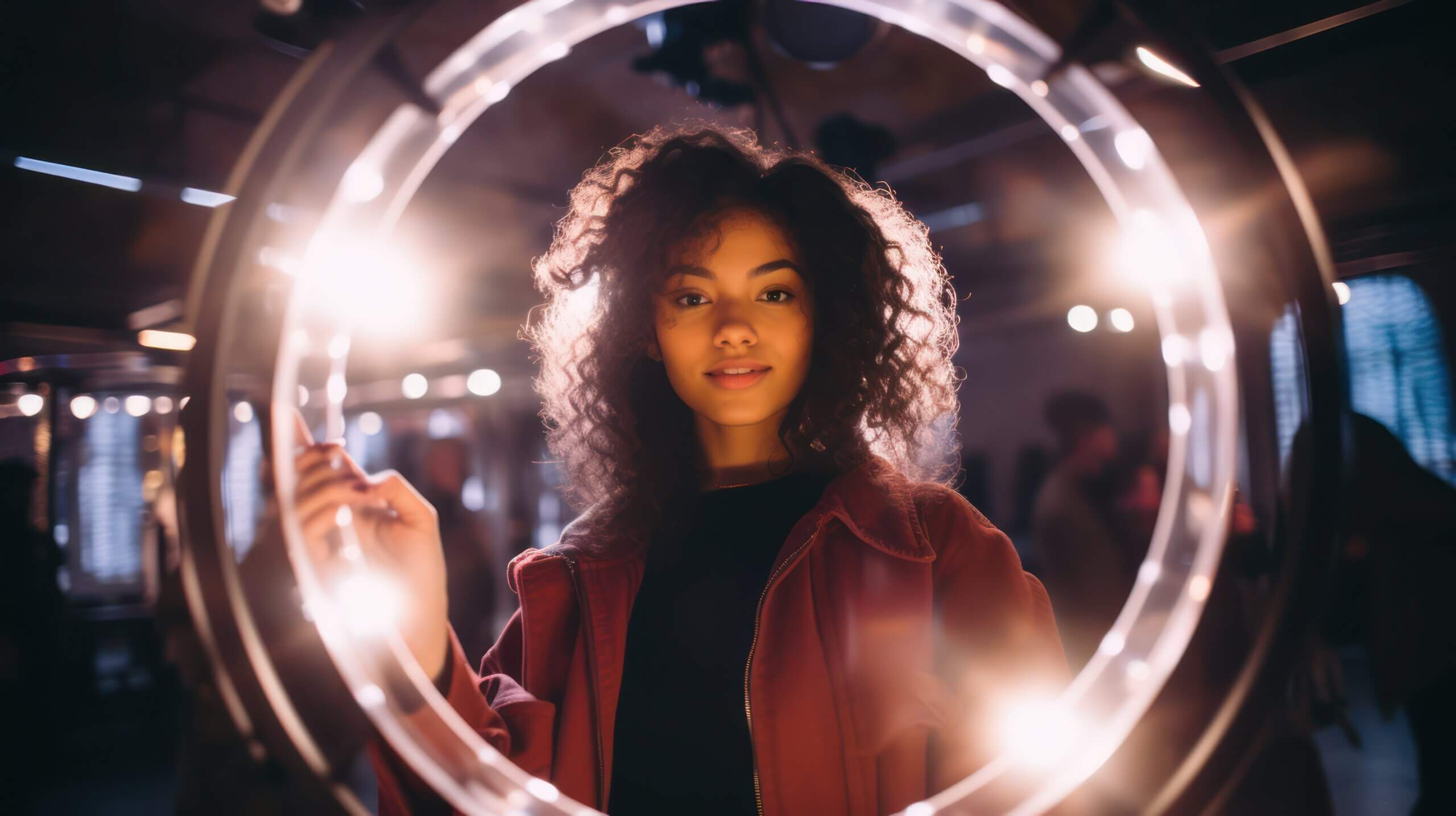 modern girl recording herself for social media with a ring light,generative ai