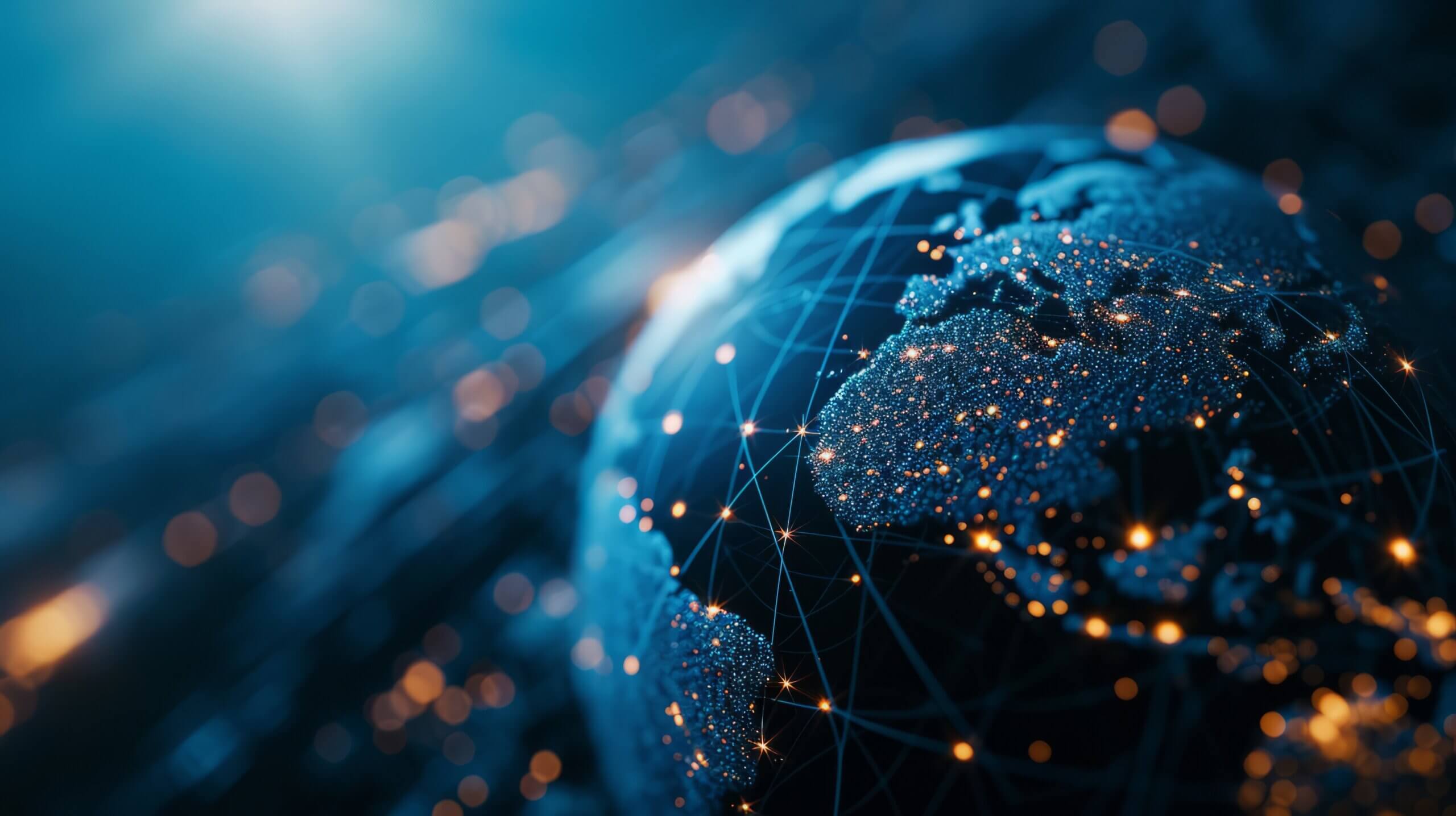 abstract holographic world globe with many connection points symbolizing social media and life for business wallpaper background. Generative AI