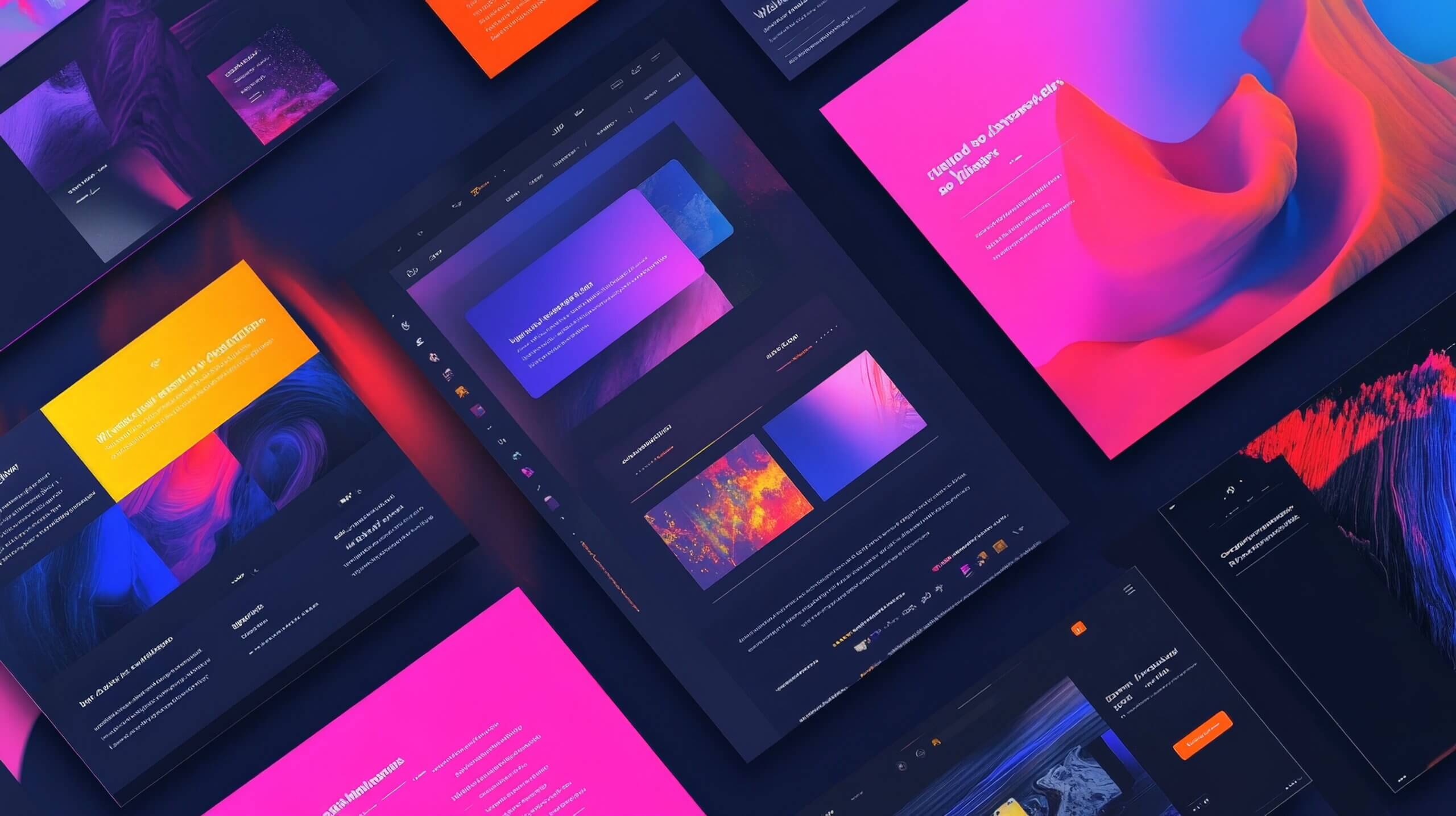 A web design inspiration board featuring sleek, user-friendly website layouts with vibrant color schemes and modern typography.