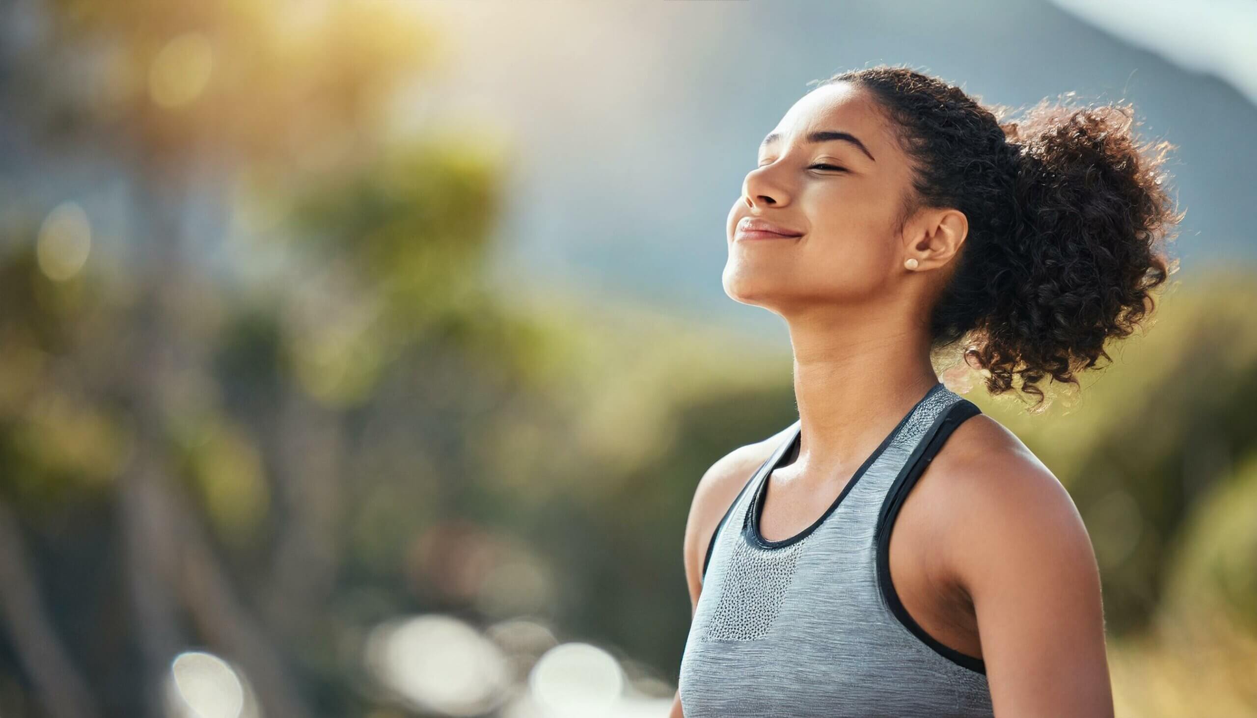 Fitness, woman and yoga breathing in relax for spiritual wellness, mental wellbeing