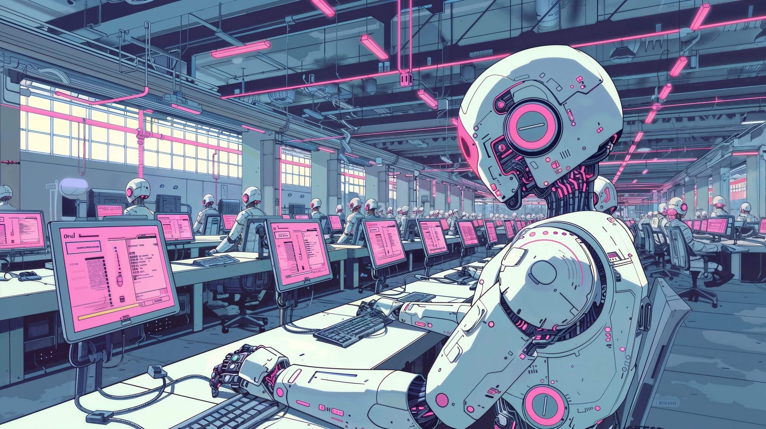 chatgpt, office, robot, ai, unemployment, llm, dystopic, corporate, openai, future, anthropic, automation