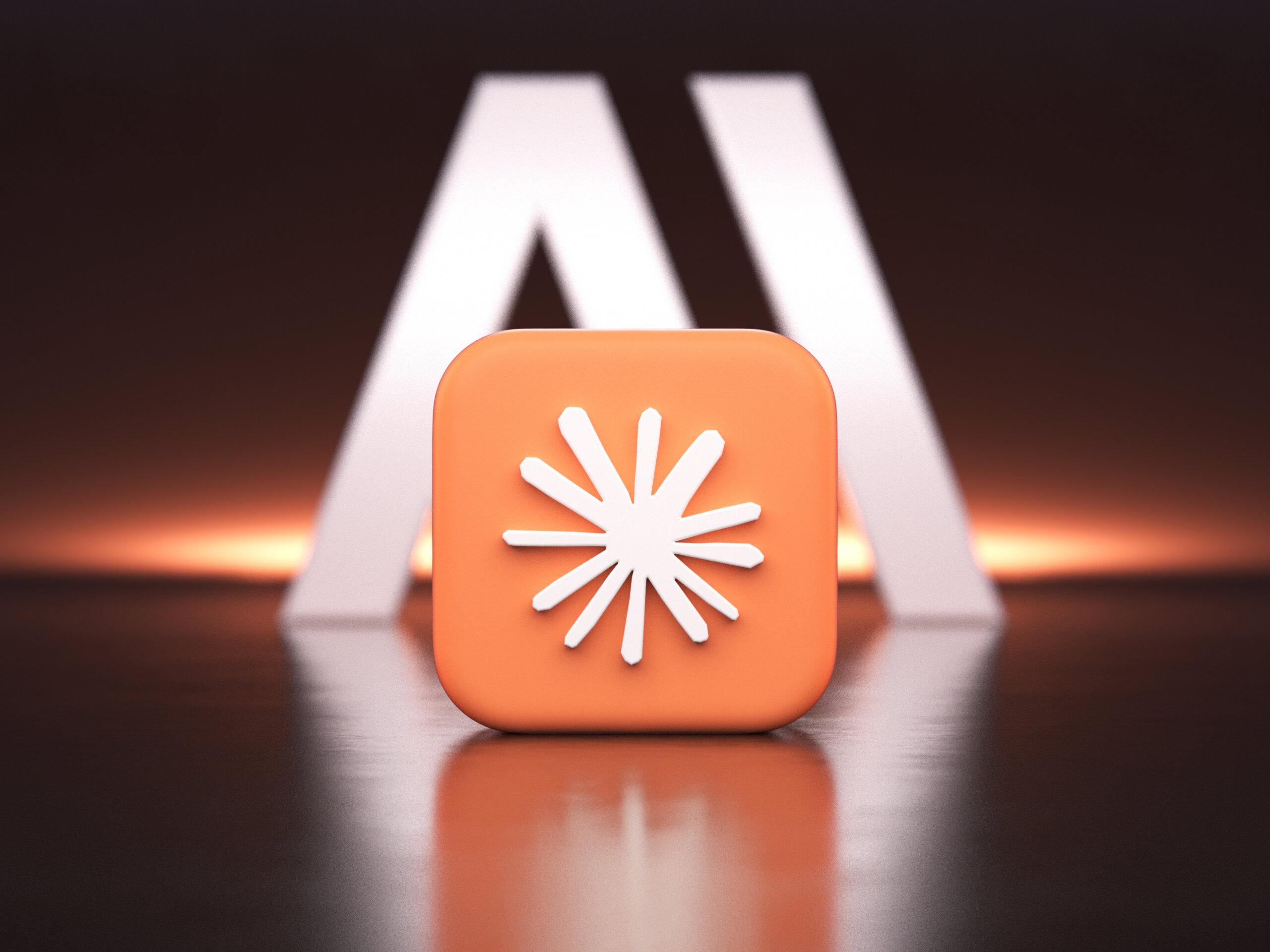 Claude, an artificial intelligence chatbot developed by Anthropic, based on large language model. App icon and Anthropic logo isolated on a dark surface, 3D rendering.