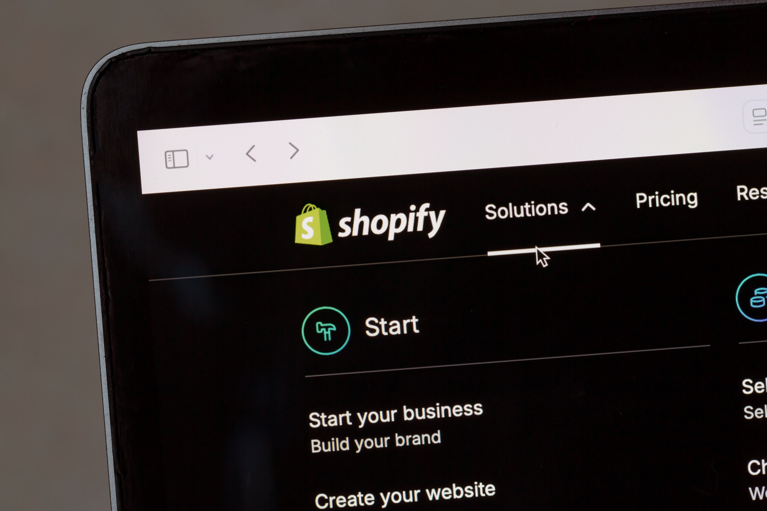 Shopify website. Shopify is the name of its proprietary e-commerce platform.