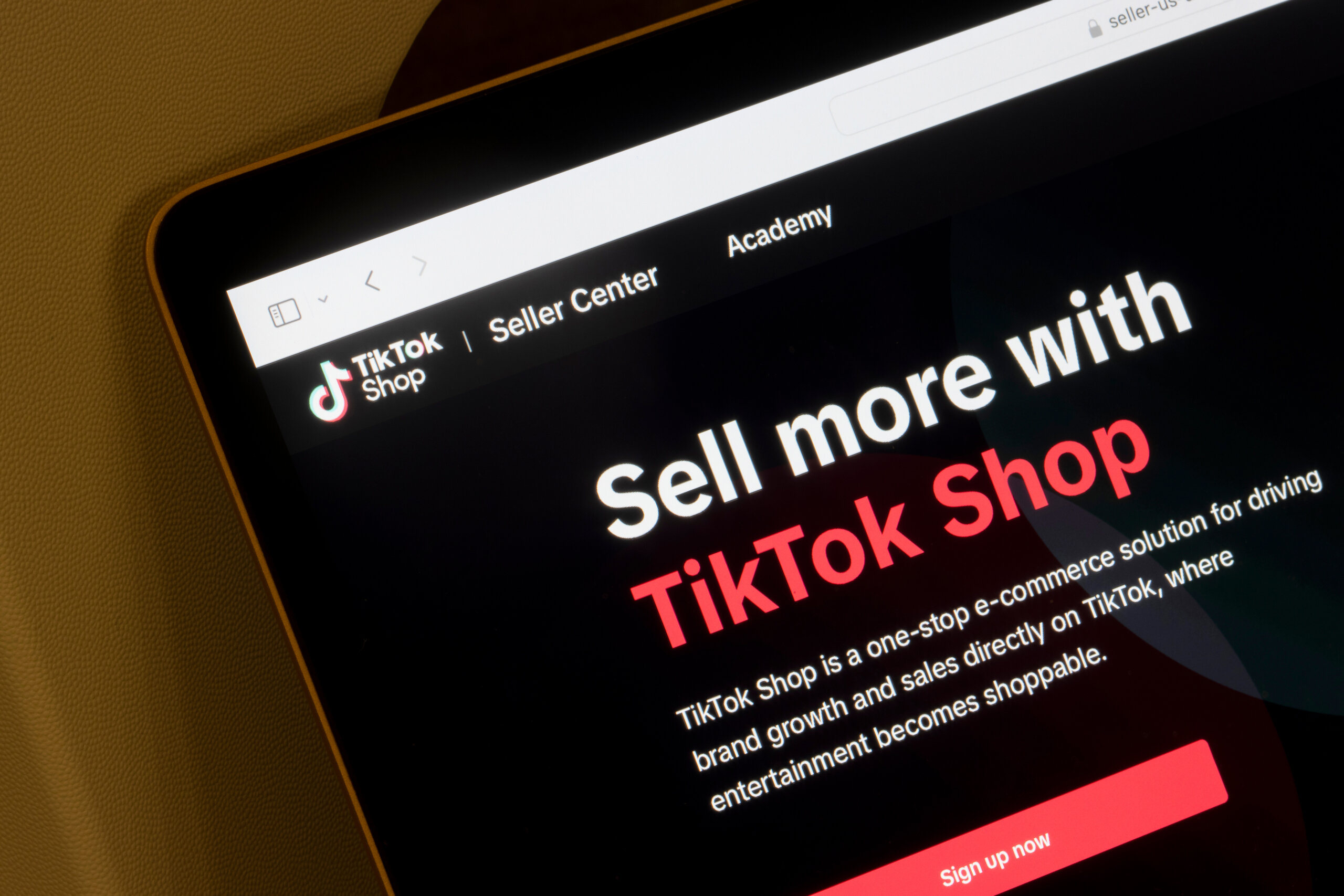 Webpage of TikTok Shop is seen on its corporate website on a computer. TikTok Shop enables brands and sellers to showcase and sell products directly on TikTok.