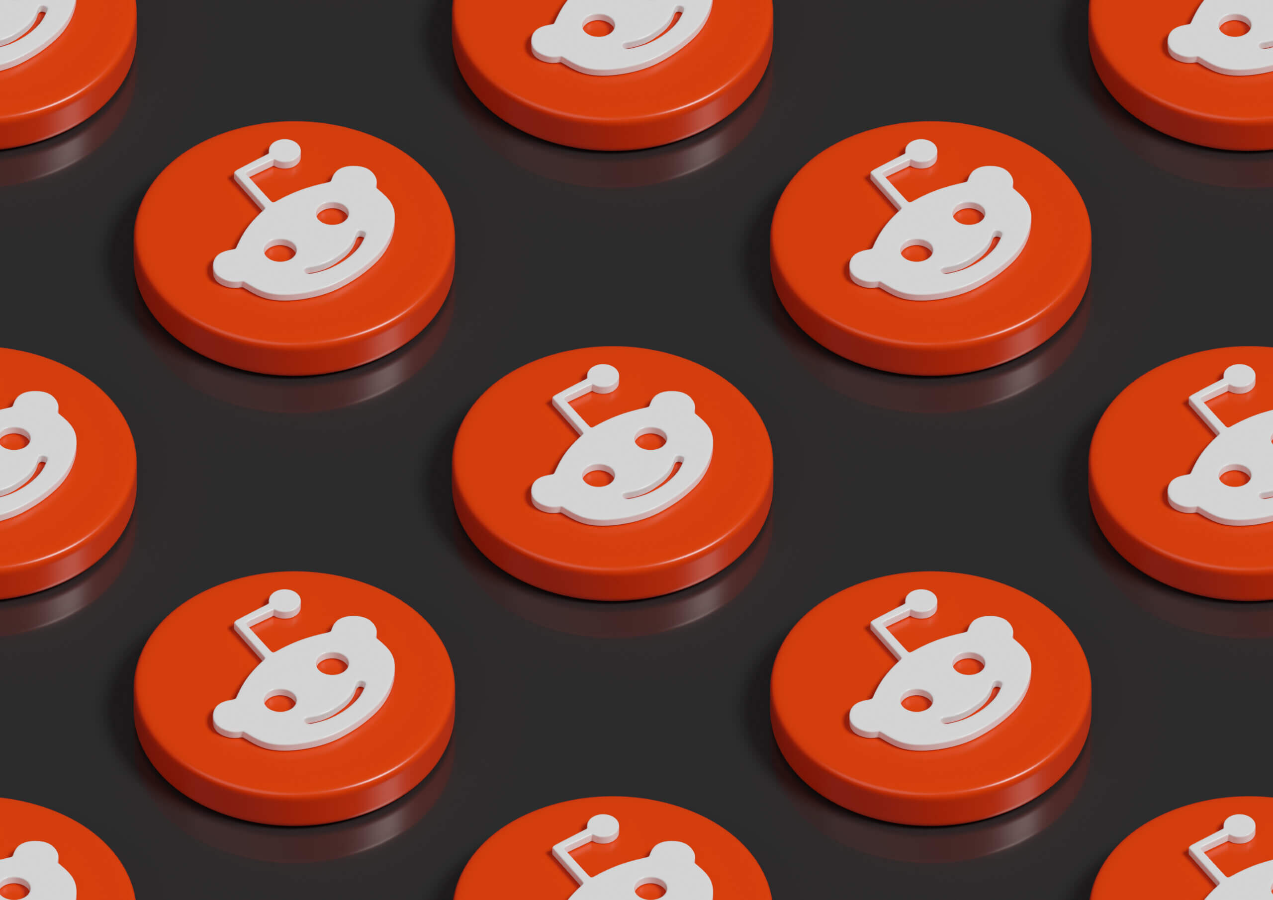 Isometric seamless pattern of Reddit logo icon. 3d illustration.