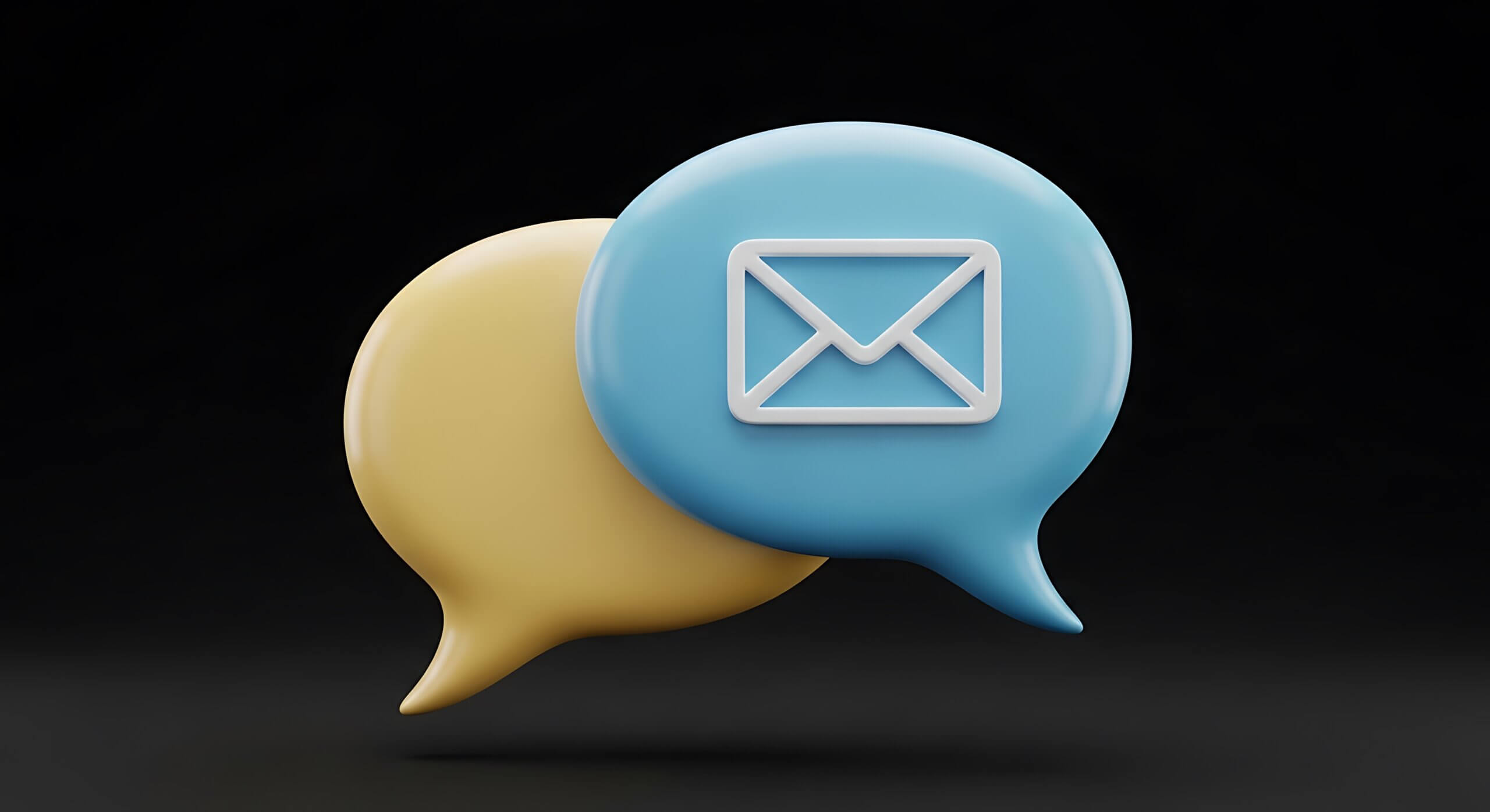 3D Chat Bubbles and Email Icon on Black Background