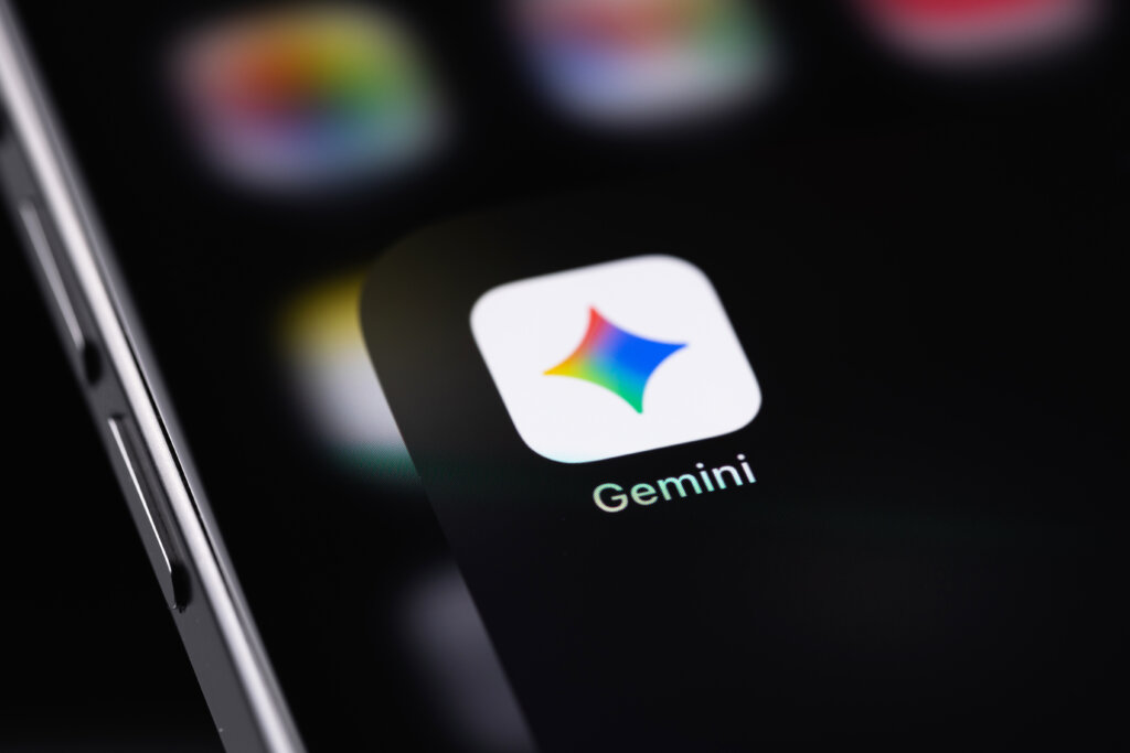 Google AI, Google Gemini on a screen smartphone closeup. Google AI is a division of Google that deals with artificial intelligence.